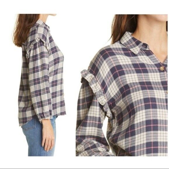 Rails Women’s NWT Willow Ruffle Sleeve Flannel Button-Up Shirt Size XL Plaid New - Picture 10 of 11